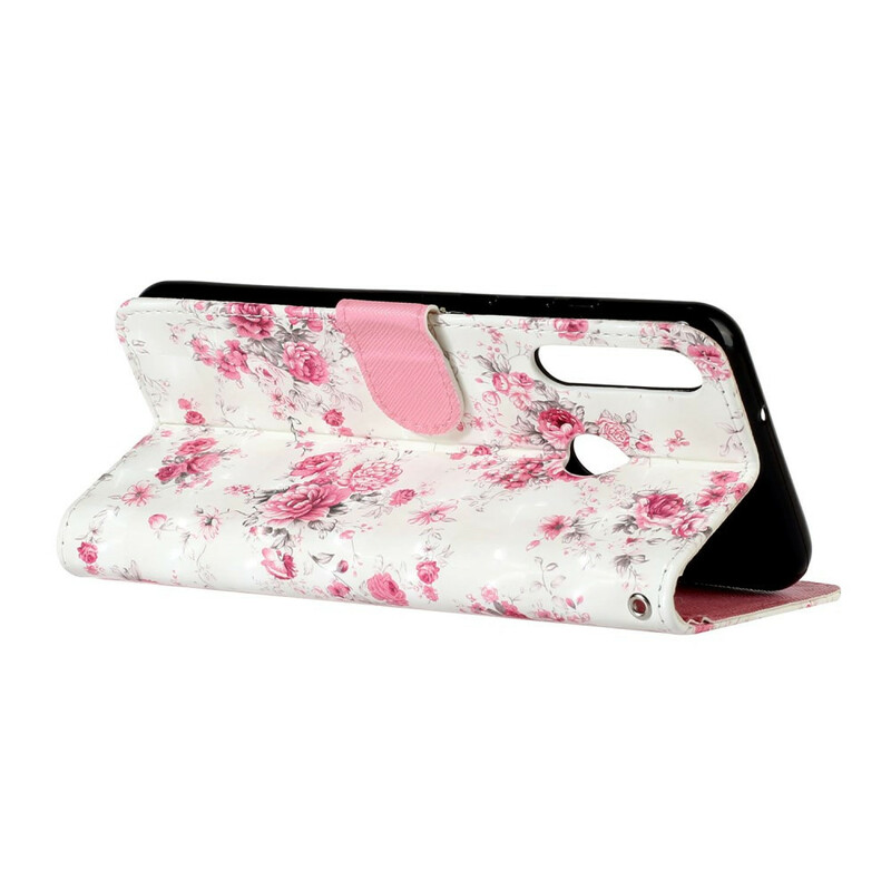 Housse Huawei Y6p Fleurs Light Spots à Lanière Housse Huawei Y6p Fleurs Light Spots à Lanière