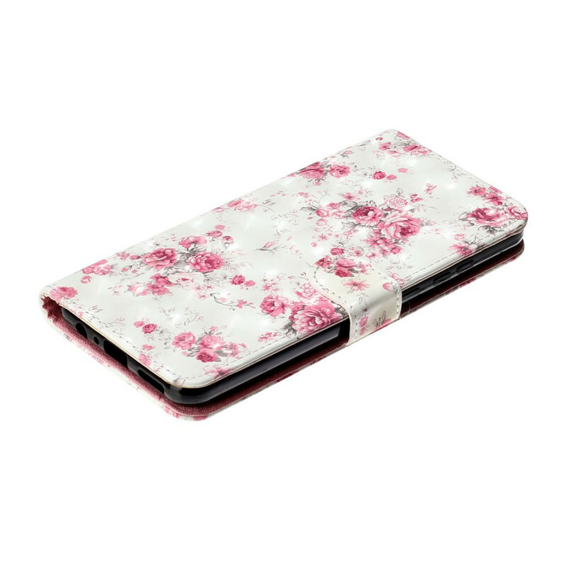 Housse Huawei Y6p Fleurs Light Spots à Lanière Housse Huawei Y6p Fleurs Light Spots à Lanière