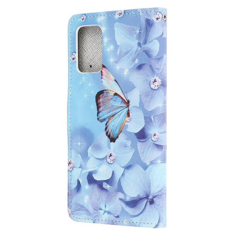 Housse Samsung Galaxy Note 20 Papillons Diamants à Lanière