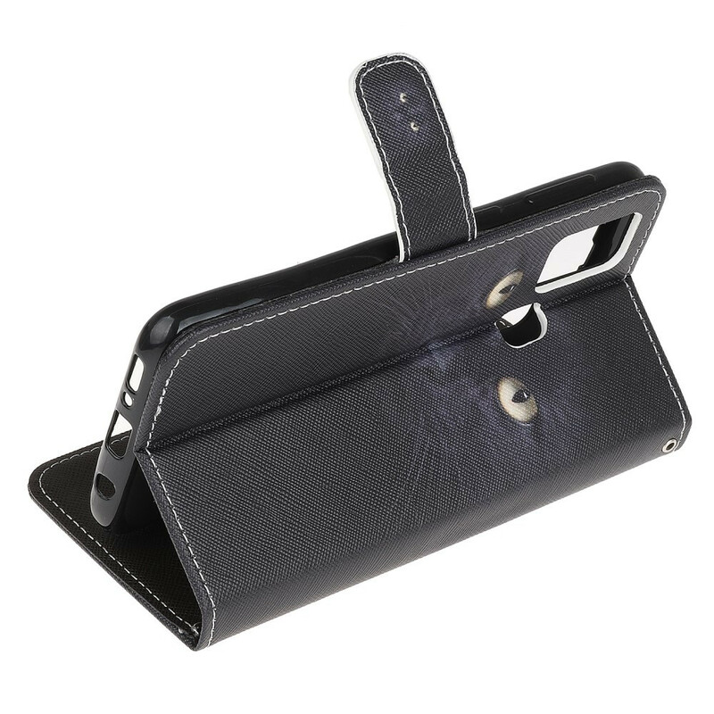 Housse Samsung Galaxy M31 Yeux de Chat Noir à Lanière Housse Samsung Galaxy M31 Yeux de Chat Noir à Lanière