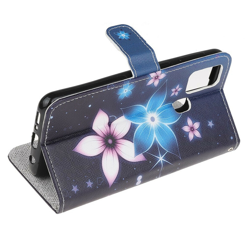 Housse Samsung Galaxy M31 Fleurs Lunaires à Lanière