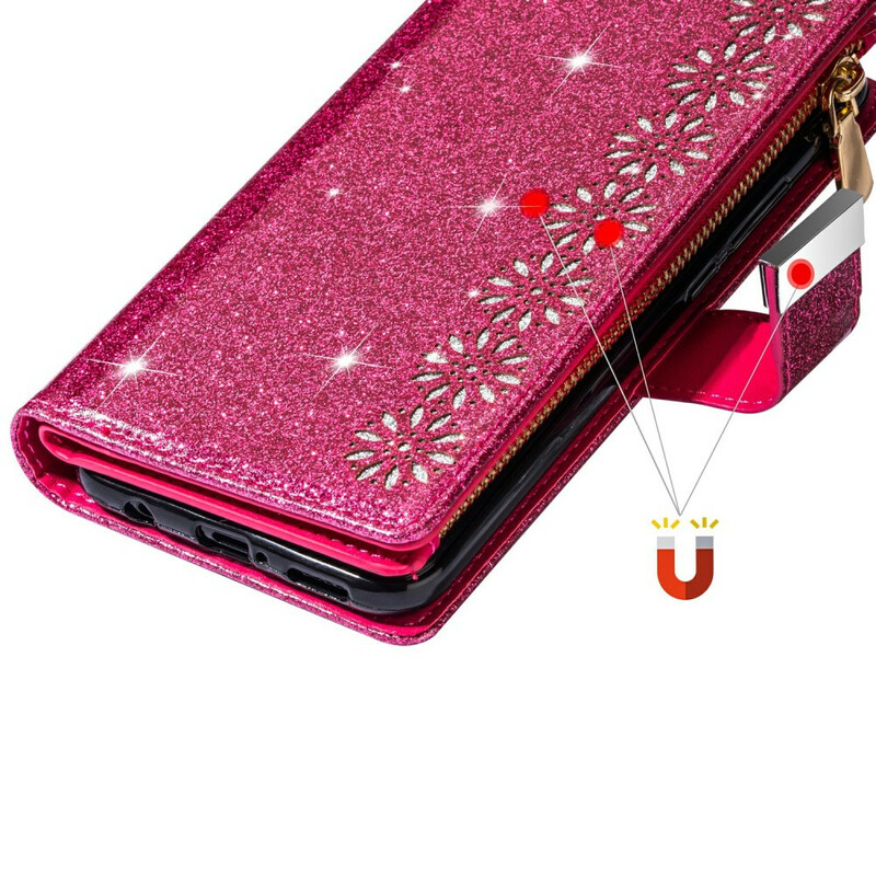 Housse Samsung Galaxy Note 20 Paillettes Portefeuille Zip