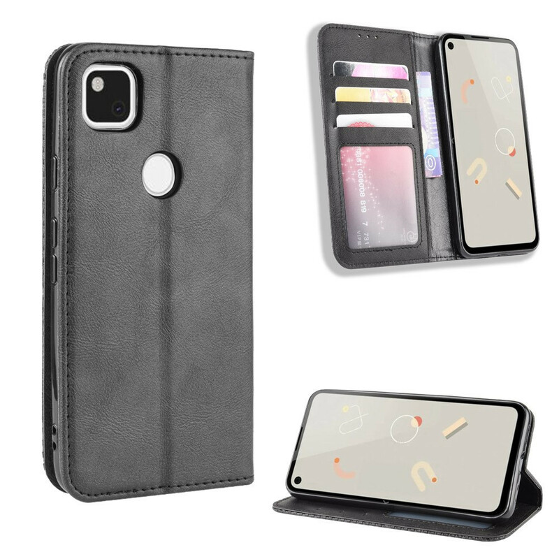 Flip Cover Goolge Pixel 4a Effet Cuir Vintage Stylisé