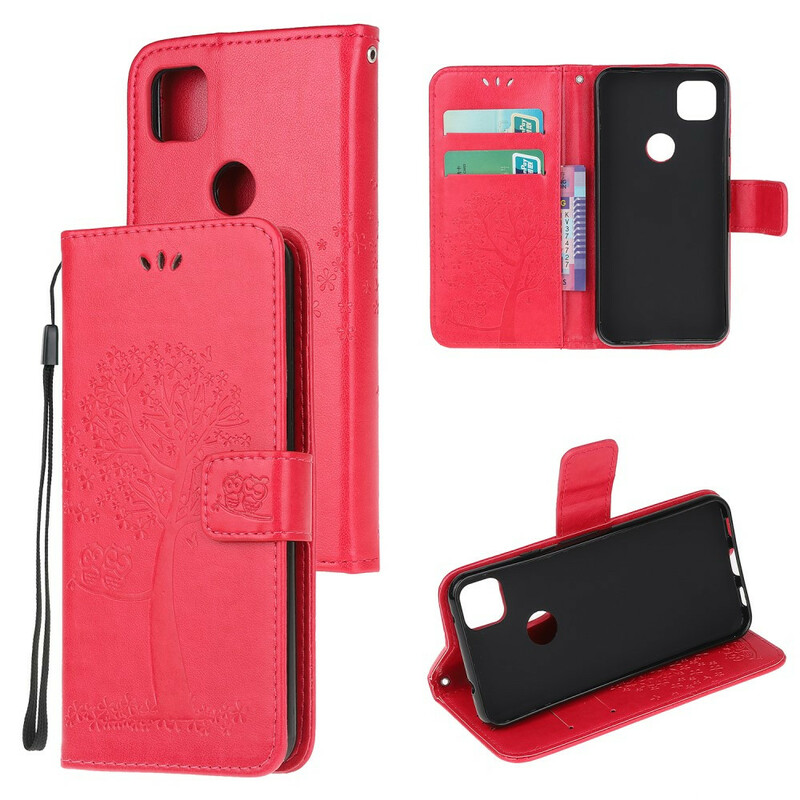 Housse Google Pixel 4a Arbre et Hiboux à Lanière