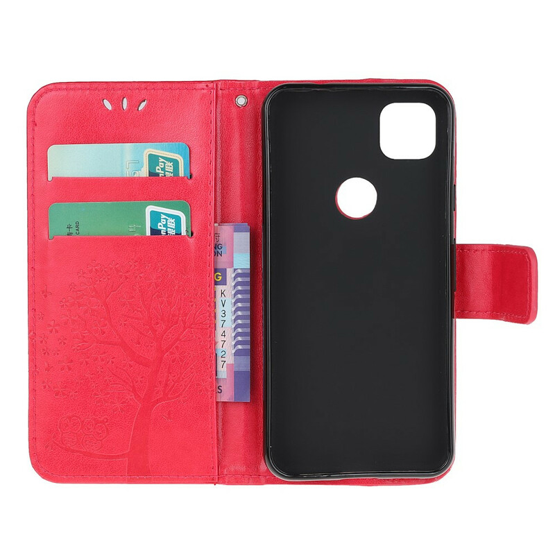 Housse Google Pixel 4a Arbre et Hiboux à Lanière