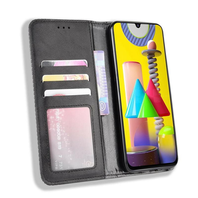 Flip Cover Samsung Galaxy M31 Effet Cuir Vintage Stylisé Flip Cover Samsung Galaxy M31 Effet Cuir Vintage Stylisé