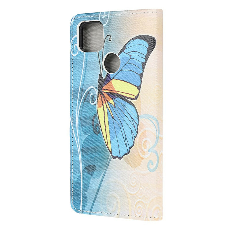 Housse Xiaomi Redmi 9C Papillon Bleu et Jaune