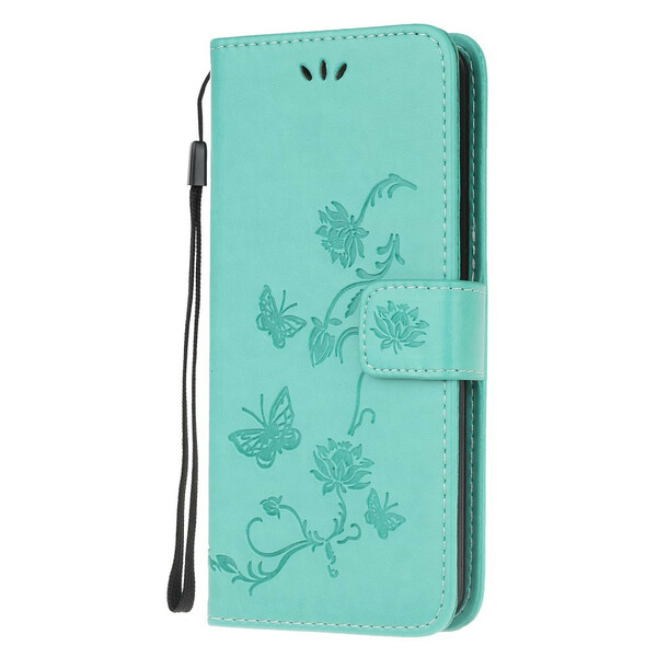 Housse Samsung Galaxy Note 20 Ultra Papillons Et Fleurs À Lanière