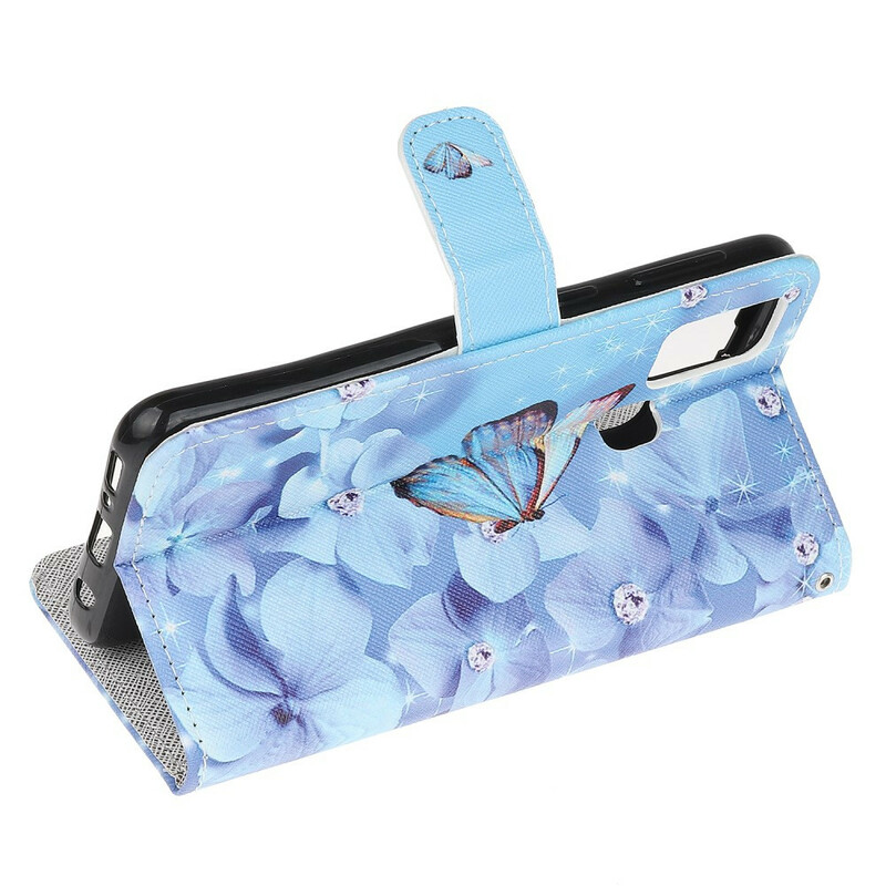 Housse Samsung Galaxy M21 Papillons Diamants à Lanière Housse Samsung Galaxy M21 Papillons Diamants à Lanière