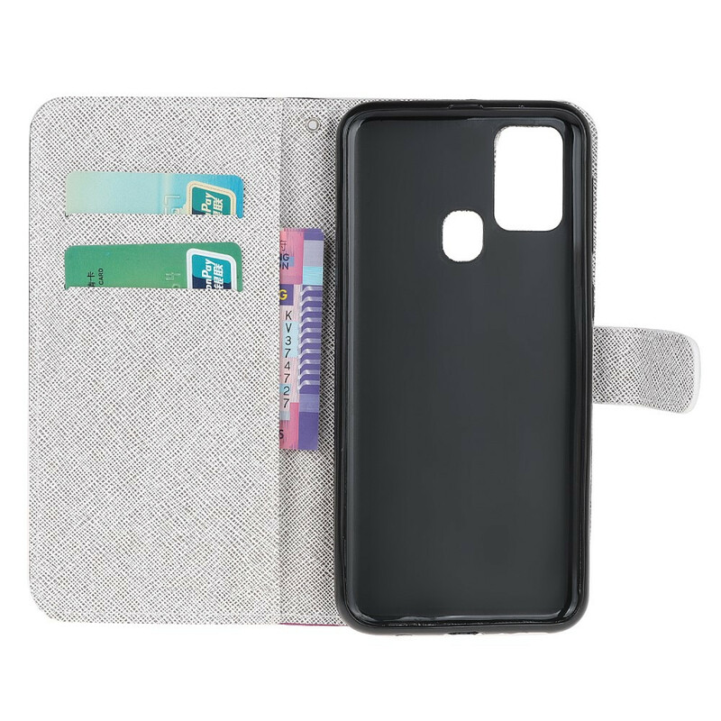 Housse Samsung Galaxy M21 Papillons Diamants à Lanière Housse Samsung Galaxy M21 Papillons Diamants à Lanière