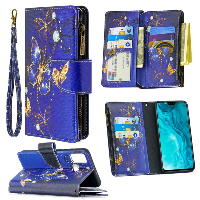Housse Honor 9X Lite Poche Zippée Papillons Housse Honor 9X Lite Poche Zippée Papillons