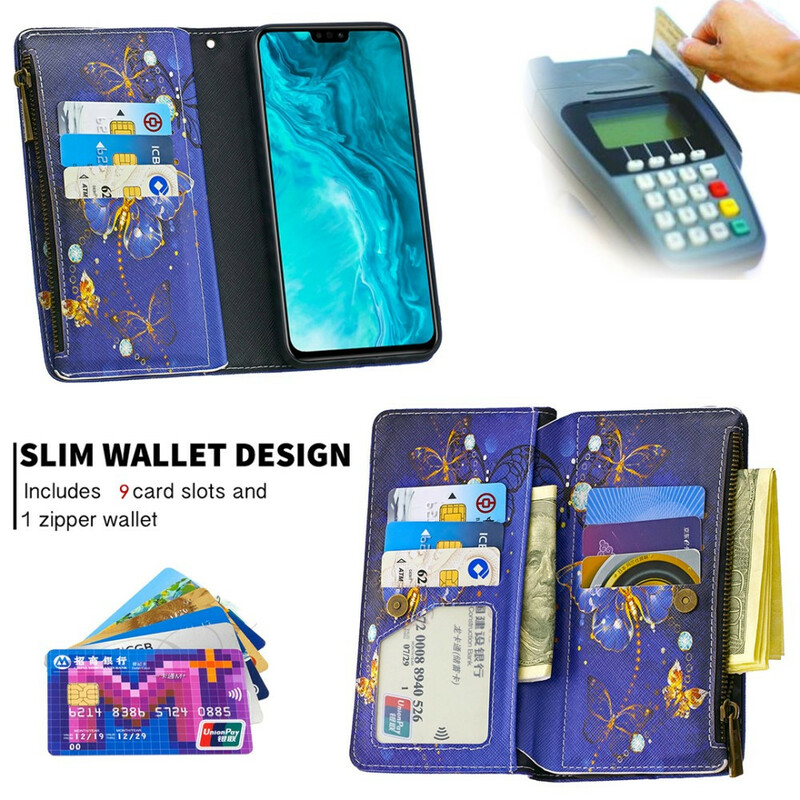 Housse Honor 9X Lite Poche Zippée Papillons Housse Honor 9X Lite Poche Zippée Papillons
