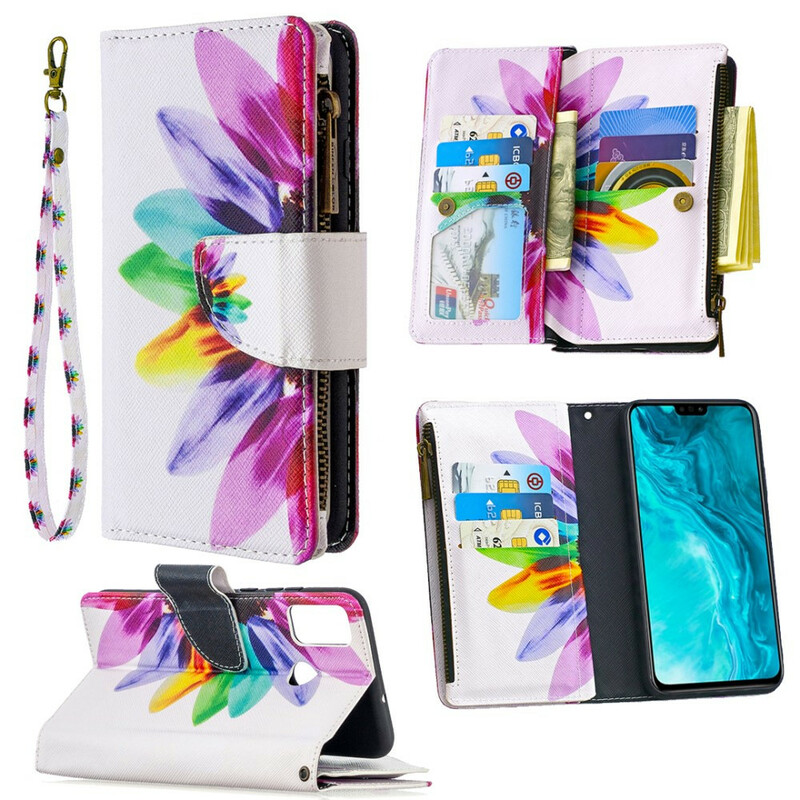 Housse Honor 9X Lite Poche Zippée Fleur Housse Honor 9X Lite Poche Zippée Fleur
