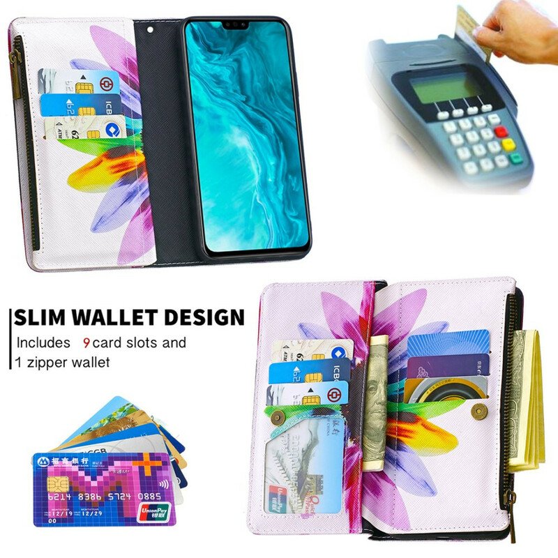 Housse Honor 9X Lite Poche Zippée Fleur Housse Honor 9X Lite Poche Zippée Fleur