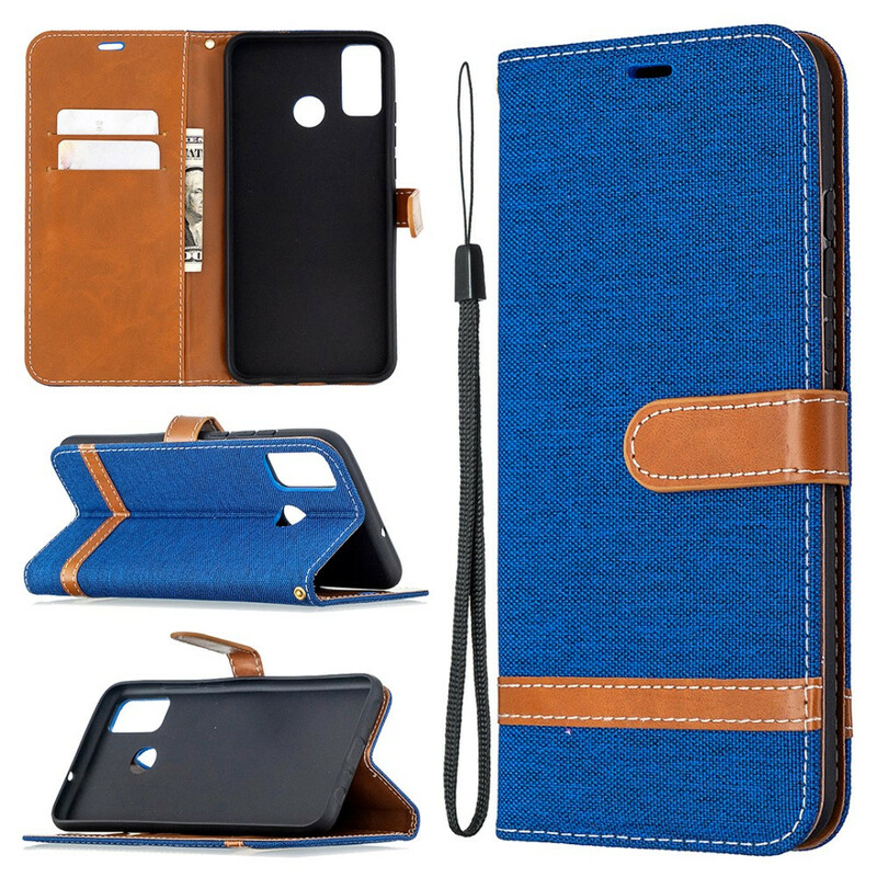 Housse Honor 9X Lite Tissu et Effet Cuir à Lanière Housse Honor 9X Lite Tissu et Effet Cuir à Lanière