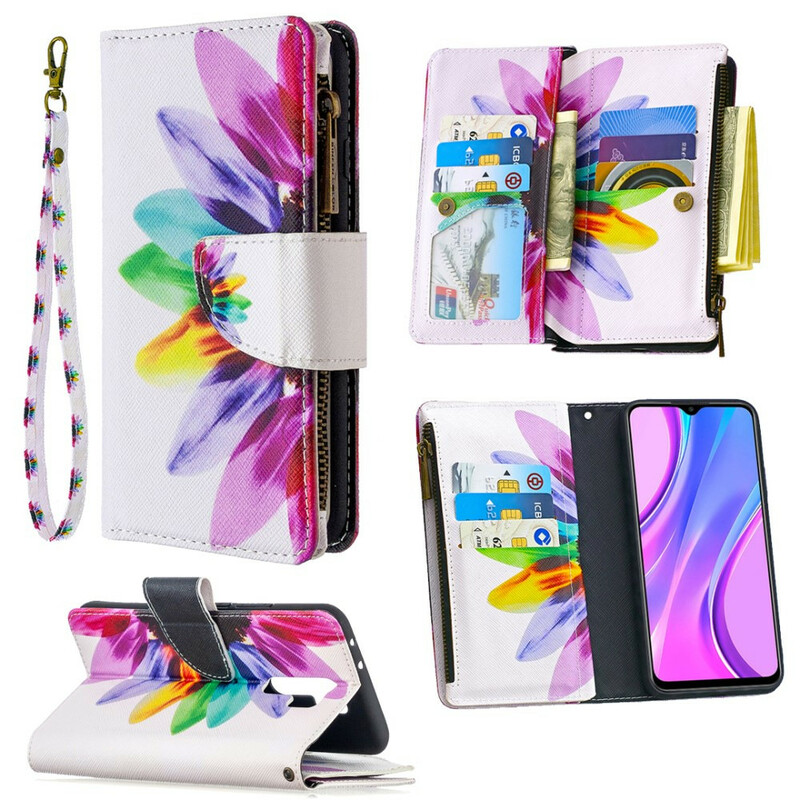 Housse Xaiomi Redmi 9 Poche Zippée Fleur Housse Xaiomi Redmi 9 Poche Zippée Fleur