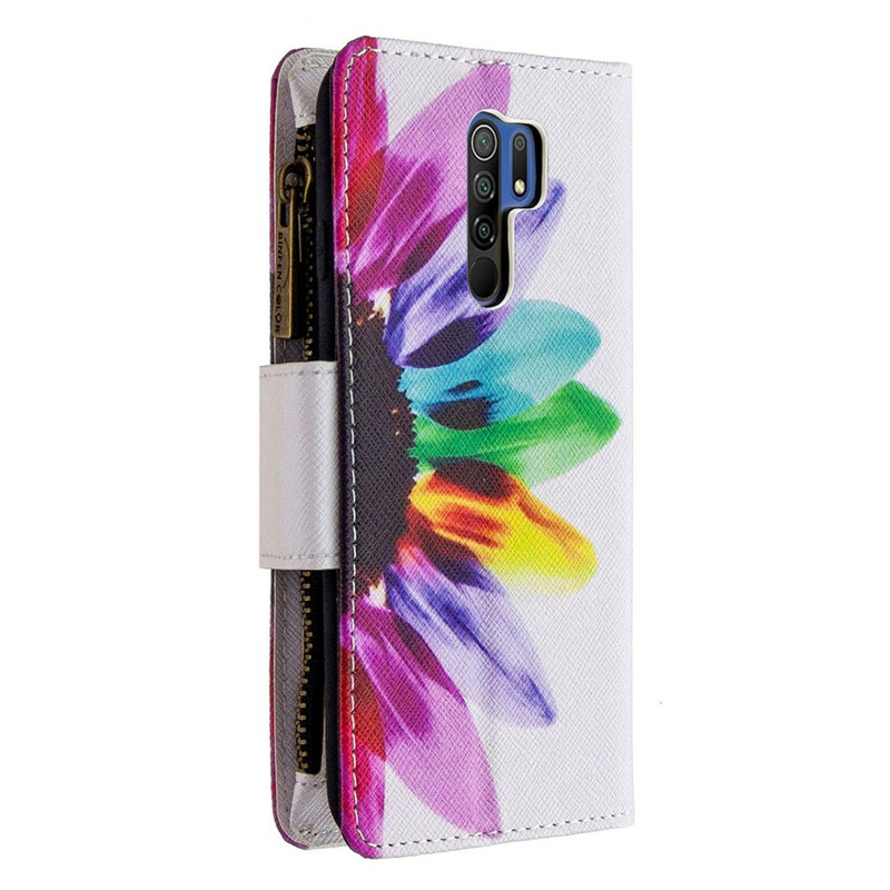 Housse Xaiomi Redmi 9 Poche Zippée Fleur Housse Xaiomi Redmi 9 Poche Zippée Fleur
