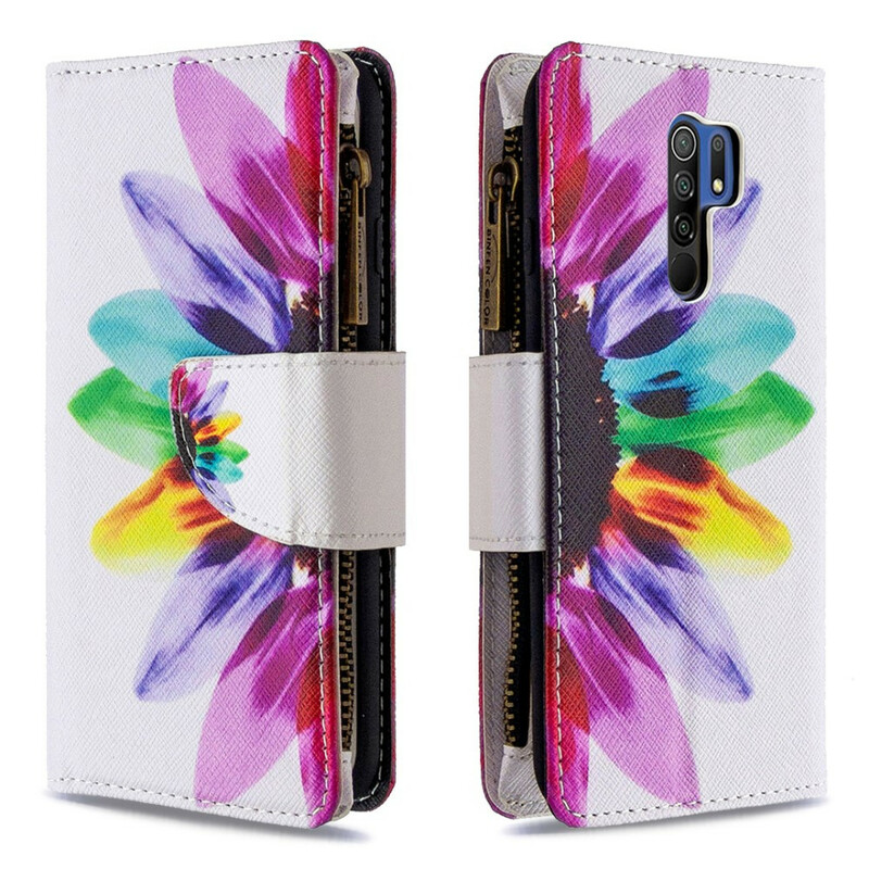 Housse Xaiomi Redmi 9 Poche Zippée Fleur Housse Xaiomi Redmi 9 Poche Zippée Fleur