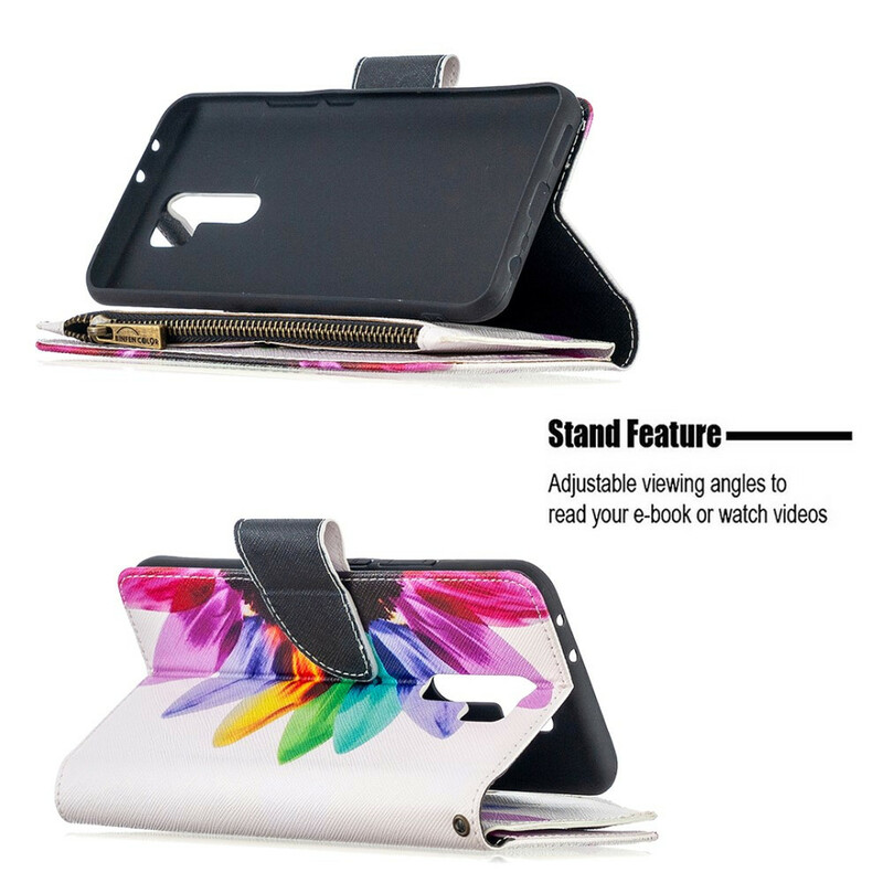 Housse Xaiomi Redmi 9 Poche Zippée Fleur Housse Xaiomi Redmi 9 Poche Zippée Fleur