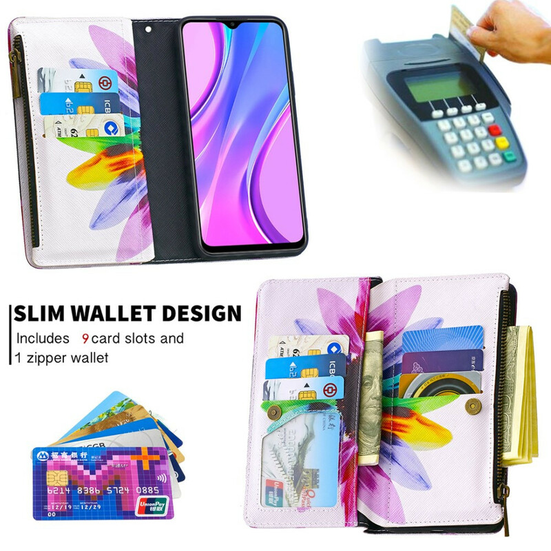 Housse Xaiomi Redmi 9 Poche Zippée Fleur Housse Xaiomi Redmi 9 Poche Zippée Fleur