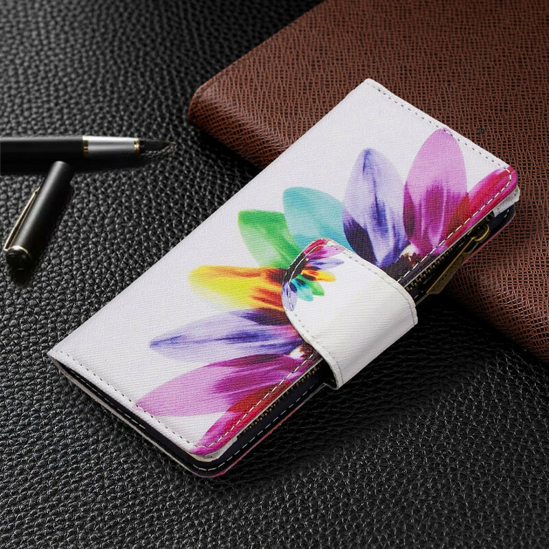 Housse Xaiomi Redmi 9 Poche Zippée Fleur