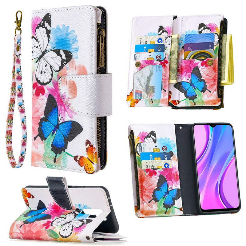 Housse Xiaomi redmi 9 Poche Zippée Papillons Housse Xiaomi redmi 9 Poche Zippée Papillons