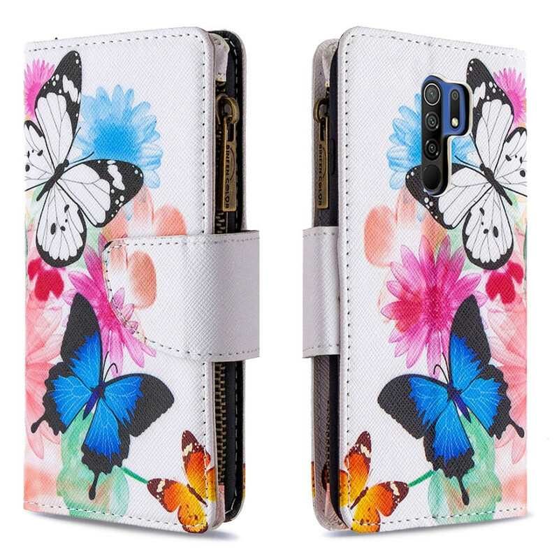 Housse Xiaomi redmi 9 Poche Zippée Papillons Housse Xiaomi redmi 9 Poche Zippée Papillons
