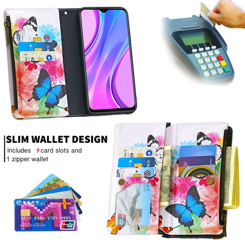 Housse Xiaomi redmi 9 Poche Zippée Papillons Housse Xiaomi redmi 9 Poche Zippée Papillons