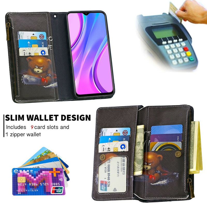 Housse Xiaomi Redmi 9 Poche Zippée Ours Housse Xiaomi Redmi 9 Poche Zippée Ours