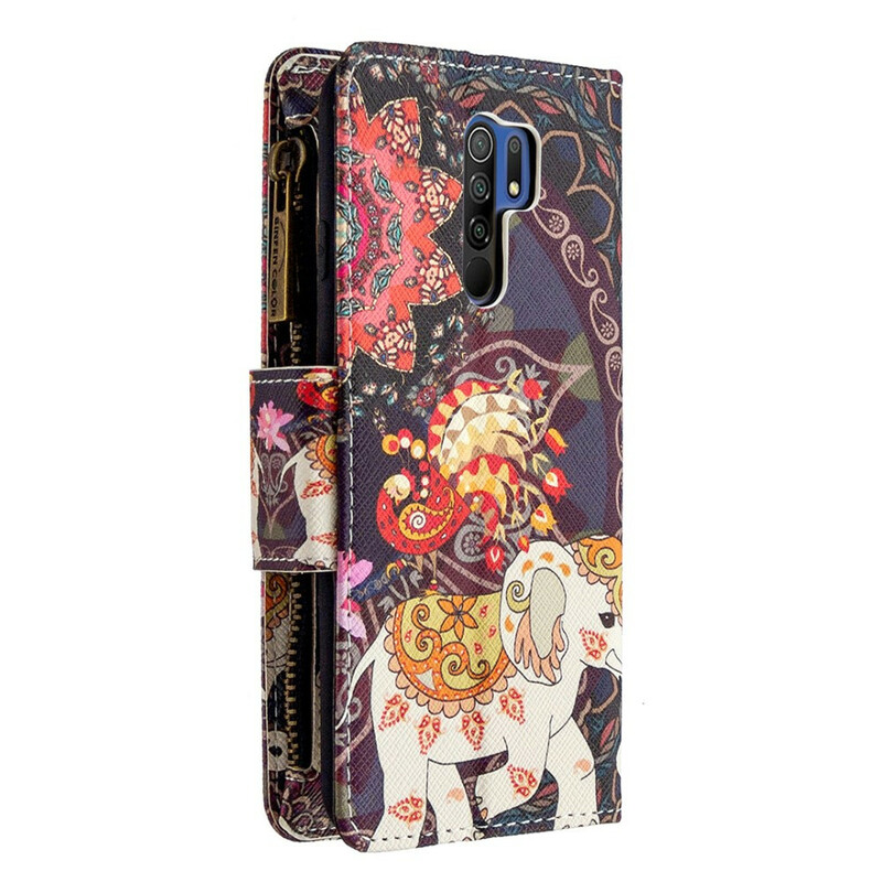 Housse Xiaomi Redmi 9 Poche Zippée Éléphant Housse Xiaomi Redmi 9 Poche Zippée Éléphant