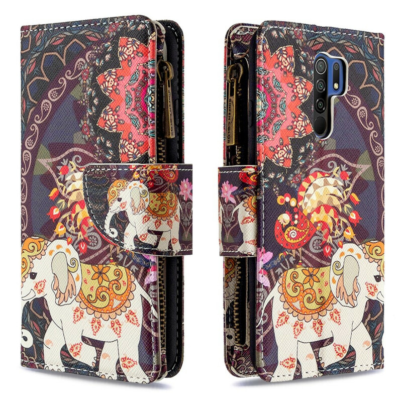 Housse Xiaomi Redmi 9 Poche Zippée Éléphant Housse Xiaomi Redmi 9 Poche Zippée Éléphant