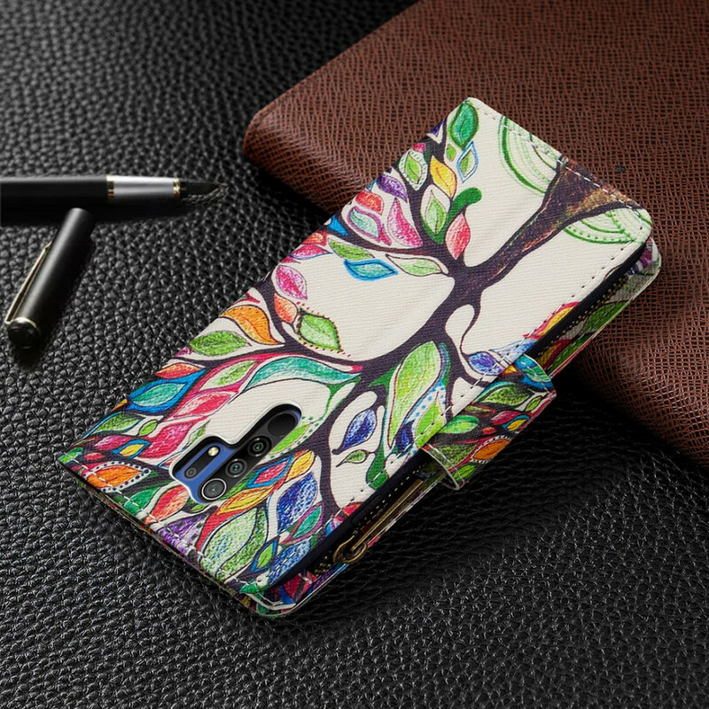 Housse Xiaomi Redmi 9 Poche Zippée Arbre