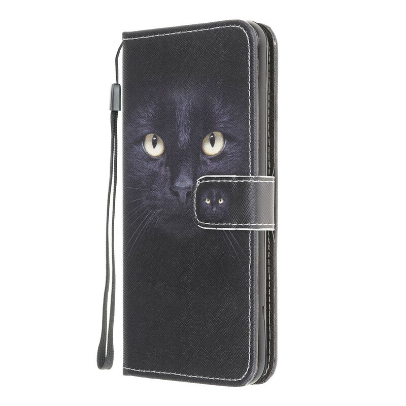 Housse Xaiomi Redmi 9 Yeux de Chat Noir à Lanière