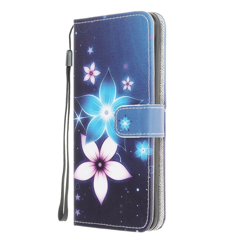 Housse Xaiomi Redmi 9 Fleurs Lunaires à Lanière