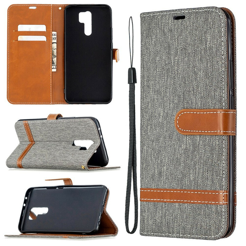 Housse Xiaomi Redmi 9 Tissu et Effet Cuir à Lanière Housse Xiaomi Redmi 9 Tissu et Effet Cuir à Lanière