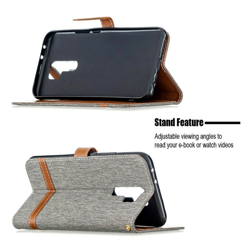 Housse Xiaomi Redmi 9 Tissu et Effet Cuir à Lanière Housse Xiaomi Redmi 9 Tissu et Effet Cuir à Lanière
