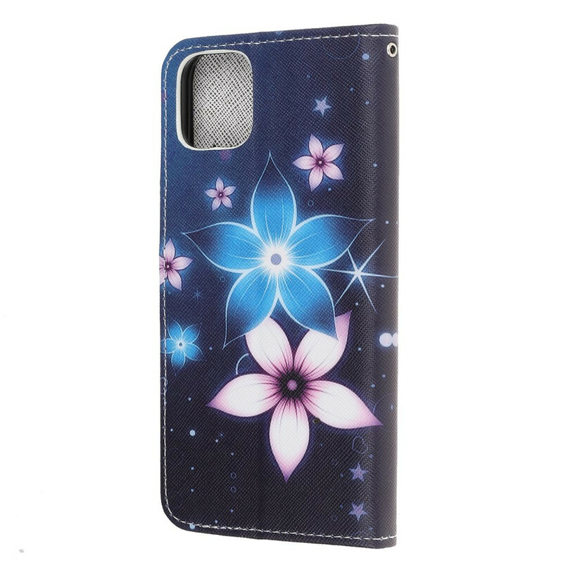 Housse iPhone 12 Fleurs Lunaires à Lanière Housse iPhone 12 Fleurs Lunaires à Lanière