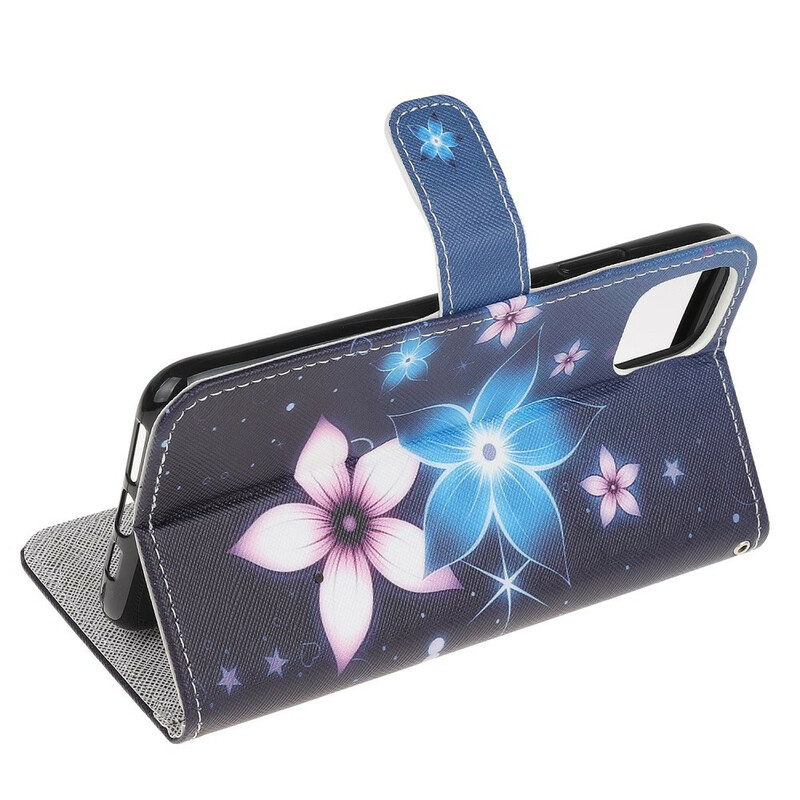 Housse iPhone 12 Fleurs Lunaires à Lanière Housse iPhone 12 Fleurs Lunaires à Lanière