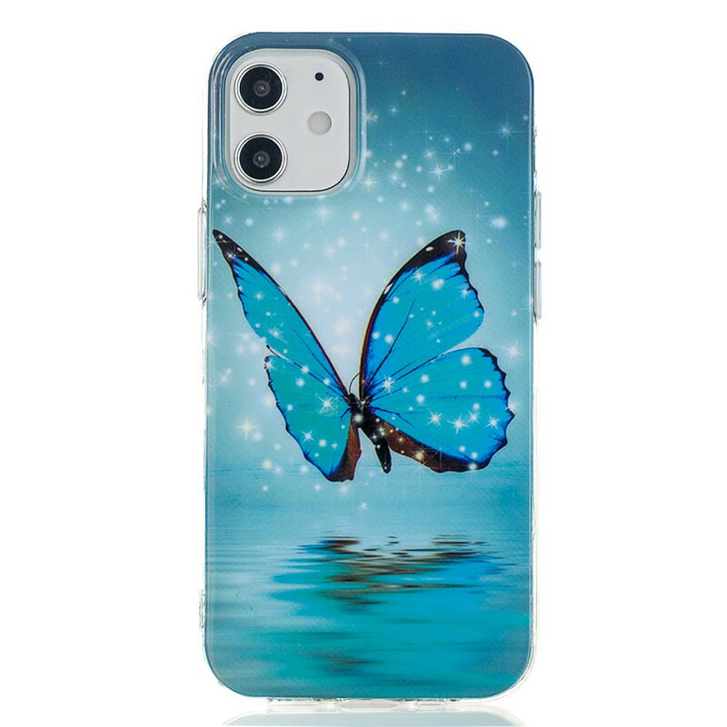 Coque iPhone 12 Papillon Bleu Fluorescente