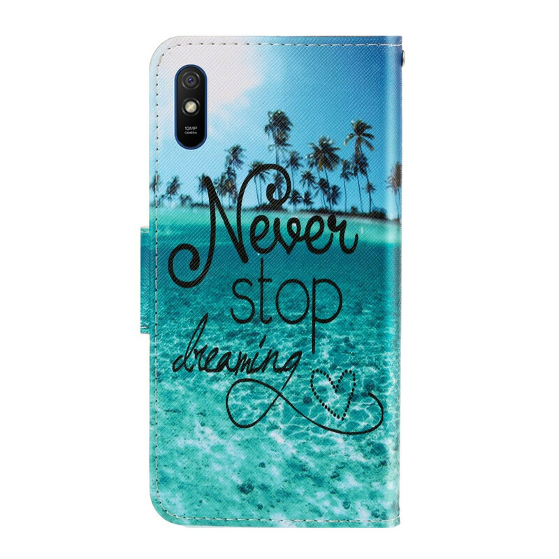 Housse Xiaomi Redmi 9A Never Stop Dreaming Marine à Lanière Housse Xiaomi Redmi 9A Never Stop Dreaming Marine à Lanière