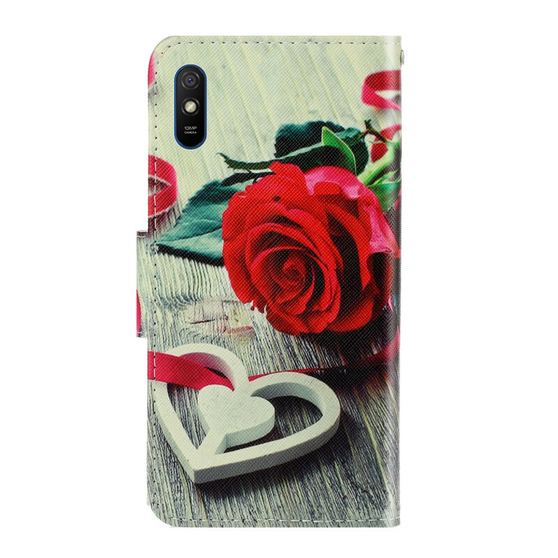 Housse Xiaomi Redmi 9A Rose Romantique à Lanière Housse Xiaomi Redmi 9A Rose Romantique à Lanière