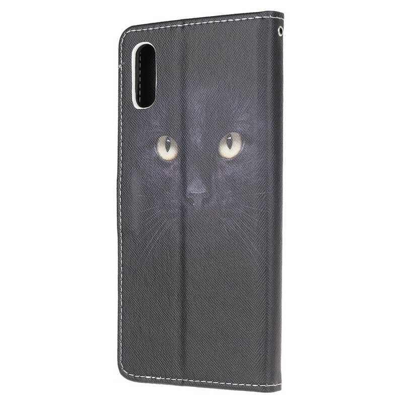 Housse Xaiomi Redmi 9A Yeux de Chat Noir à Lanière Housse Xaiomi Redmi 9A Yeux de Chat Noir à Lanière