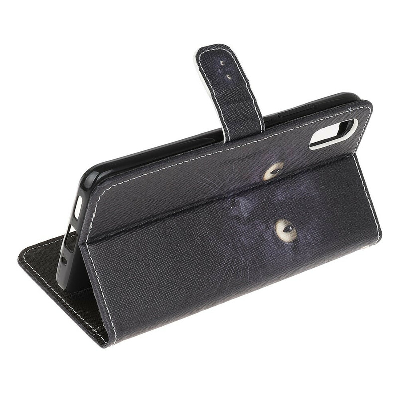 Housse Xaiomi Redmi 9A Yeux de Chat Noir à Lanière Housse Xaiomi Redmi 9A Yeux de Chat Noir à Lanière