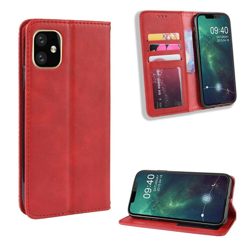 Flip Cover iPhone 12 Effet Cuir Vintage Stylisé Flip Cover iPhone 12 Effet Cuir Vintage Stylisé
