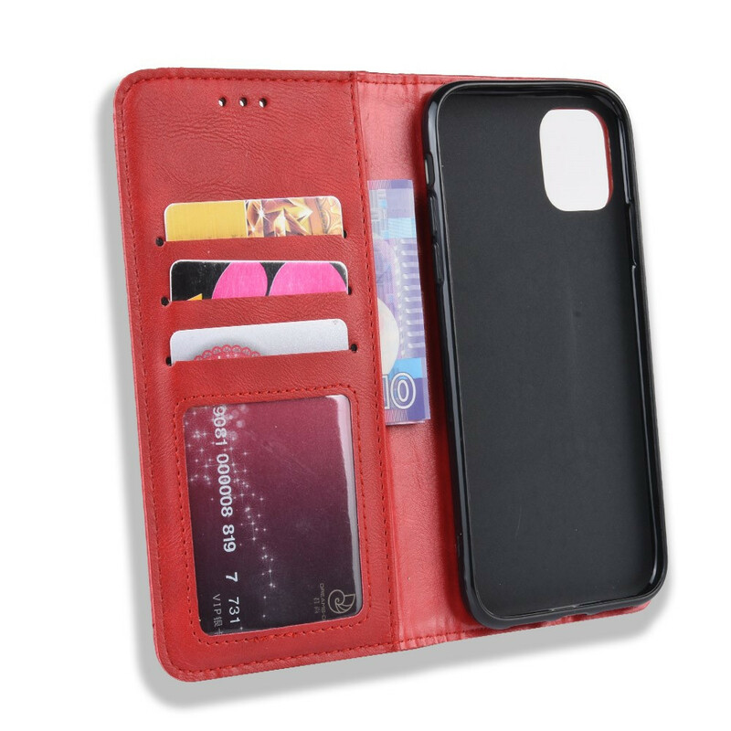 Flip Cover iPhone 12 Effet Cuir Vintage Stylisé Flip Cover iPhone 12 Effet Cuir Vintage Stylisé