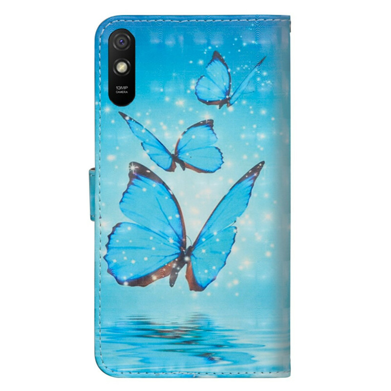 Housse Xiaomi Redmi 9A Papillons Bleus Volants Housse Xiaomi Redmi 9A Papillons Bleus Volants