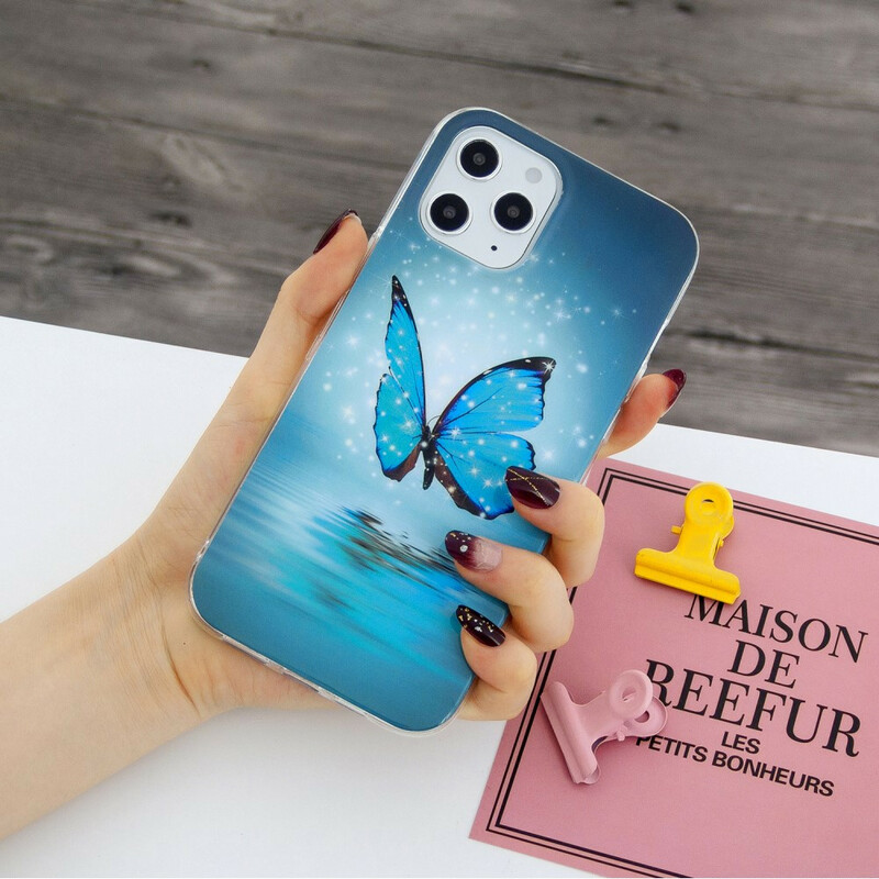 Coque iPhone 12 Pro Max Papillon Bleu Fluorescente Coque iPhone 12 Pro Max Papillon Bleu Fluorescente
