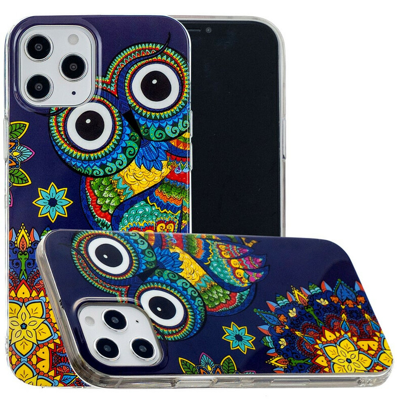 Coque iPhone 12 Pro Max Hibou Mandala Fluorescente Coque iPhone 12 Pro Max Hibou Mandala Fluorescente