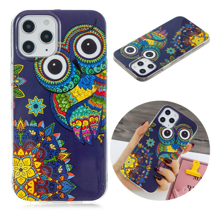 Coque iPhone 12 Pro Max Hibou Mandala Fluorescente Coque iPhone 12 Pro Max Hibou Mandala Fluorescente