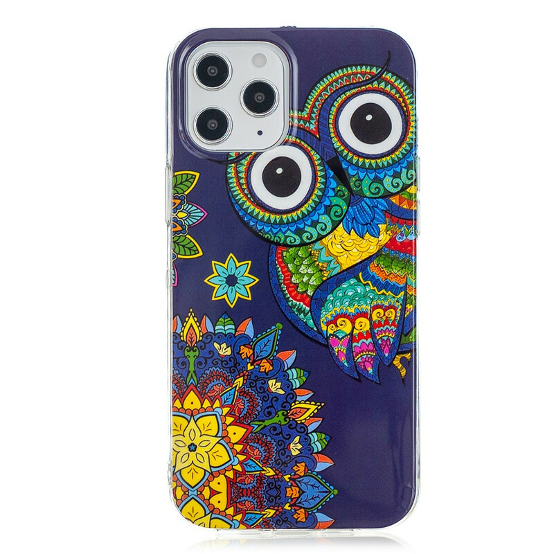 Coque iPhone 12 Pro Max Hibou Mandala Fluorescente